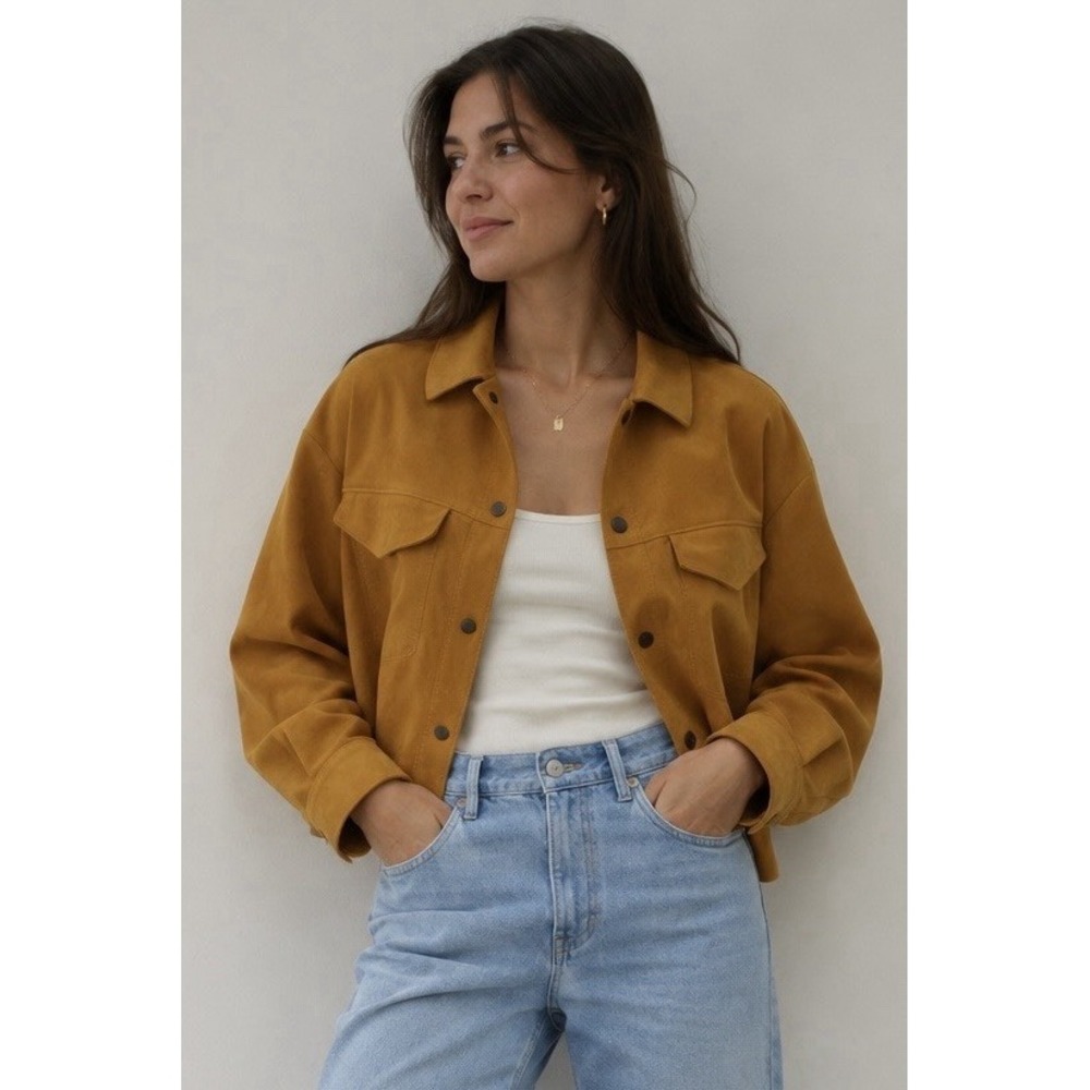 Zara Mustard Faux Suede Shacket Jacket Women M Oversized Minimalist Boho Chic